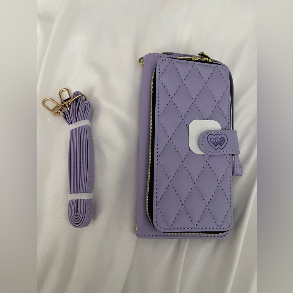 NWOT iPhone 12 Pro Max Purple Quilted Wallet with Strap